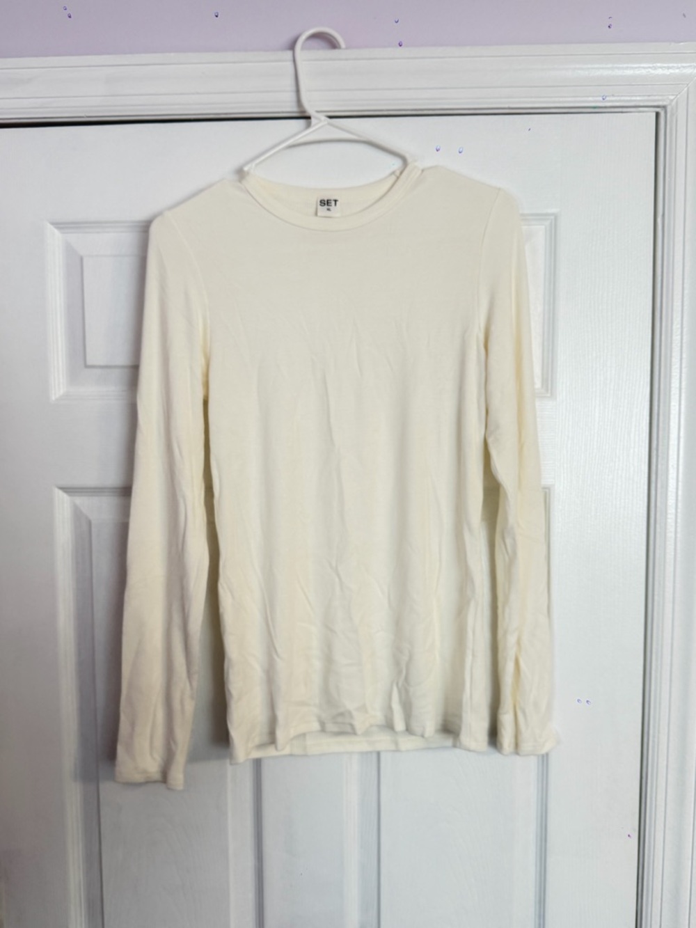 SET Active White ribbed Long Sleeve Crewneck Top
